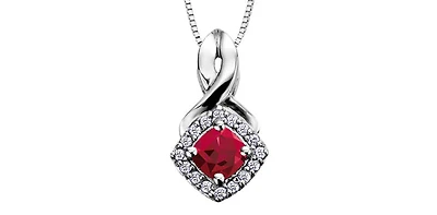 10K White Gold Garnet & Diamond Pendant