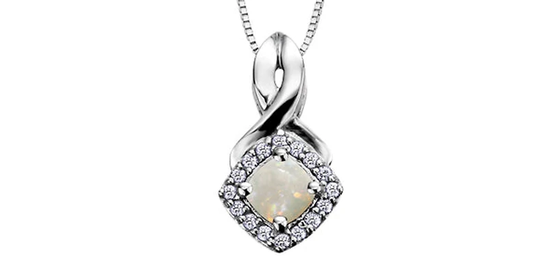 10K White Gold Opal & Diamond Pendant