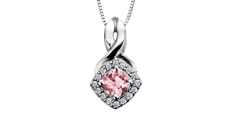 10K White Gold Pink Tourmaline & Diamond Pendant