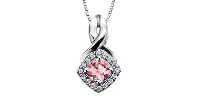 10K White Gold Pink Tourmaline & Diamond Pendant