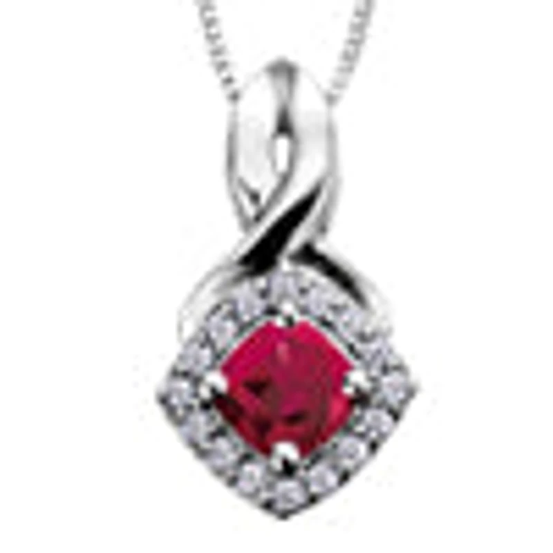 10K White Gold Ruby & Diamond Pendant