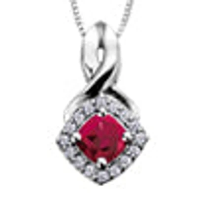 10K White Gold Ruby & Diamond Pendant