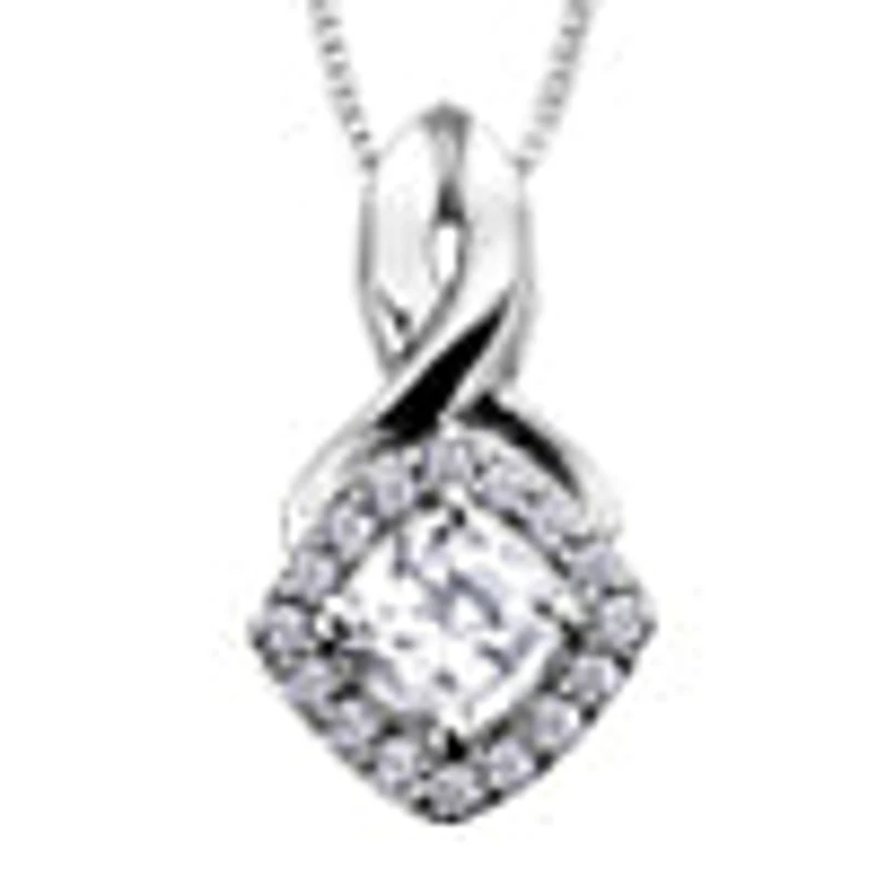 10K White Gold White Zircon & Diamond Pendant