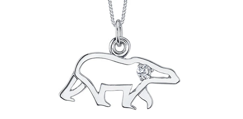 10K White Gold Canadian Diamond Polar Bear Pendant - 18"