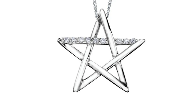 10k White Gold 0.081cttw Diamond Star Necklace