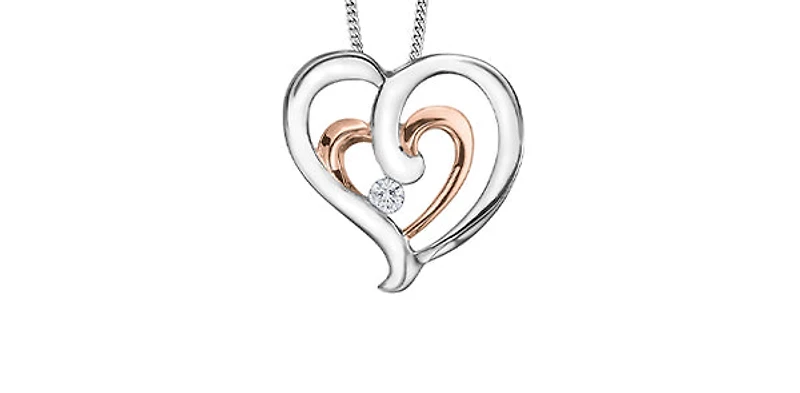 10K Rose and White Gold 0.07cttw Canadian Diamond Heart Pendant, 18"