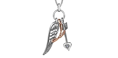 Sterling Silver & 10K Rose Gold 0.007cttw Diamond Arrow and Wing Necklace