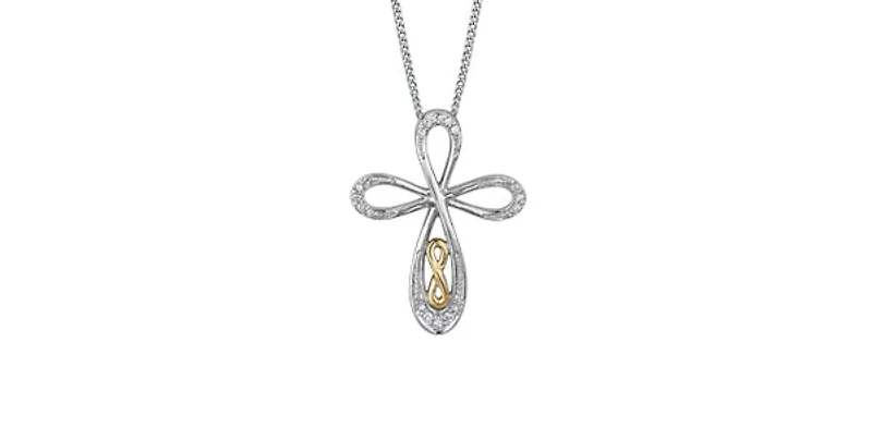 10K White and Yellow Gold Diamond Cross Necklace