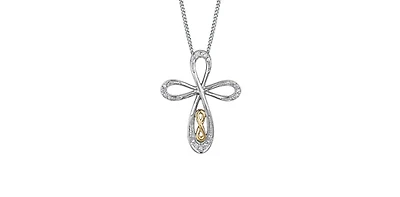 10K White and Yellow Gold Diamond Cross Necklace