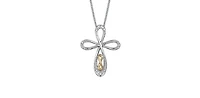 10K White and Yellow Gold Diamond Cross Necklace