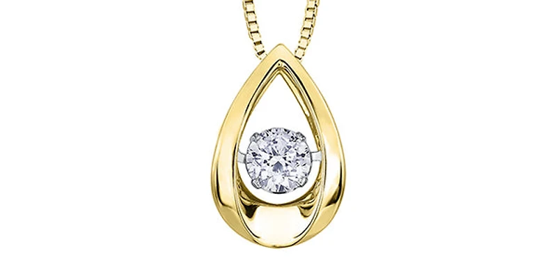 10K Yellow Gold 0.05 cttw Diamond Pulse Pendant, 18"