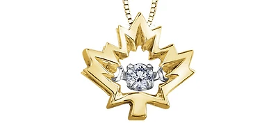 10K Yellow Gold 0.04 Canadian Diamond Maple Leaf Pendant - 18"