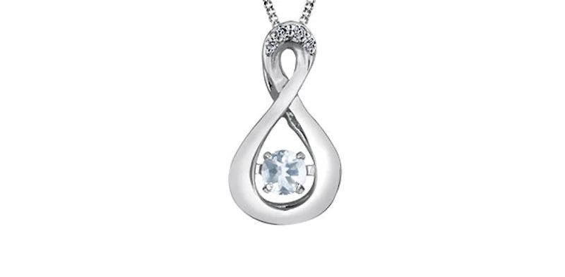 10K White Gold Round Cut Aquamarine and Diamond Pendant - 18 inches