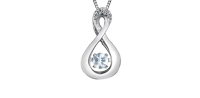 10K White Gold Round Cut Aquamarine and Diamond Pendant - 18 inches