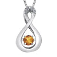 10K White Gold Round Cut Citrine & Diamond Pendant - 18 inches