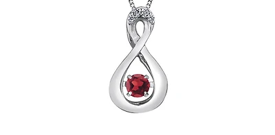 10K White Gold Round Cut Garnet and Diamond Pendant - 18 inches