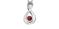 10K White Gold Round Cut Garnet and Diamond Pendant - 18 inches
