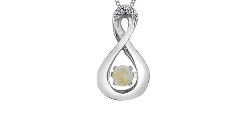 10K White Gold Round Cut Opal & Diamond Pendant - 18 inches