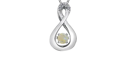 10K White Gold Round Cut Opal & Diamond Pendant - 18 inches