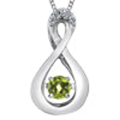 10K White Gold Round Cut Peridot and Diamond Pendant - 18 inches