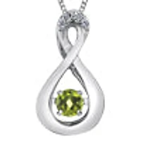 10K White Gold Round Cut Peridot and Diamond Pendant - 18 inches