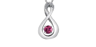 10K White Gold Round Cut Pink Topaz and Diamond Pendant - 18 inches