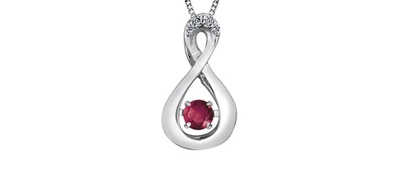 10K White Gold Round Cut Ruby and Diamond Pendant - 18 inches