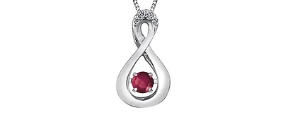 10K White Gold Round Cut Ruby and Diamond Pendant - 18 inches