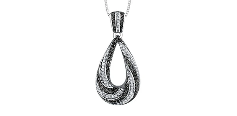 10K White Gold 0.45 cttw Diamond & Black Diamond Pendant
