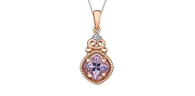 10K White & Rose Gold Pink Amethyst & Diamond Pendant