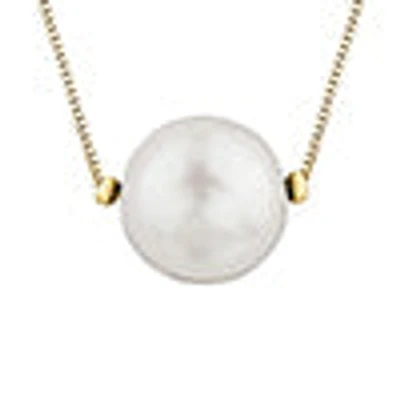 10K Yellow Gold Fine Box Chain with 7mm Cultured Pearl - 18 Inches