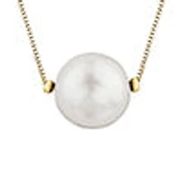 10K Yellow Gold Fine Box Chain with 7mm Cultured Pearl - 18 Inches