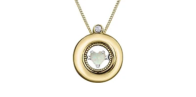 10K Yellow and White Gold Opal and Diamond Pulse Pendant