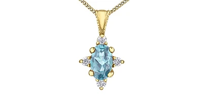 10K Yellow Gold Aquamarine and Diamond Necklace, 18"