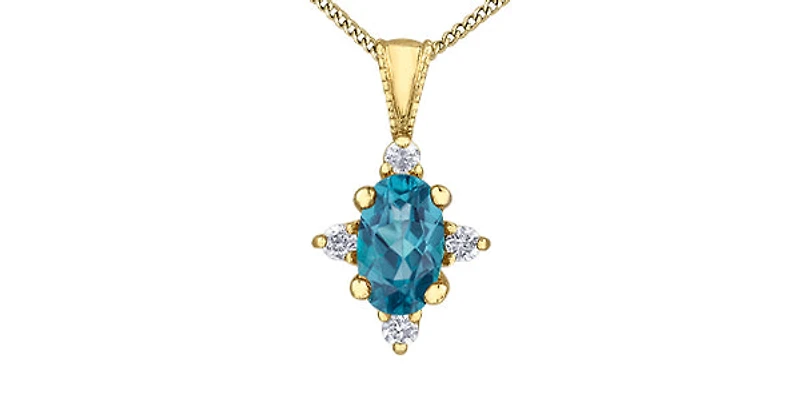10K Yellow Gold Blue Topaz and Diamond Necklace, 18"