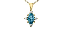 10K Yellow Gold Blue Topaz and Diamond Necklace, 18"