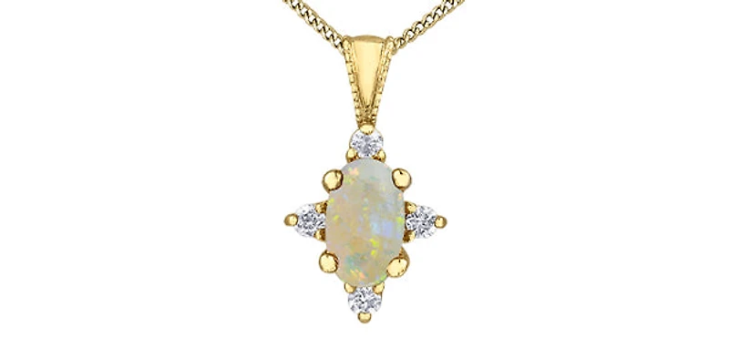 10K Yellow Gold Opal and Diamond Necklace 18" - White gold