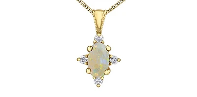 10K Yellow Gold Opal and Diamond Necklace 18" - White gold