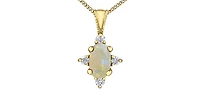 10K Yellow Gold Opal and Diamond Necklace 18" - White gold