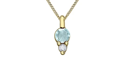 10K Yellow Gold 3.0mm Round Cut Aquamarine & 0.017cttw Diamond Pendant - 18"
