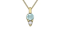 10K Yellow Gold 3.0mm Round Cut Aquamarine & 0.017cttw Diamond Pendant - 18"
