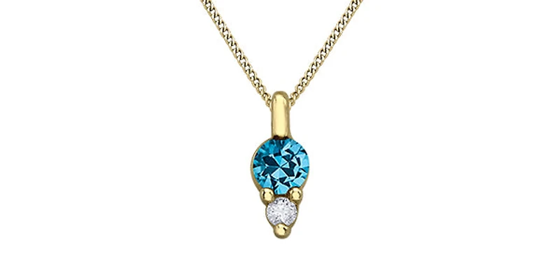 10K Yellow Gold Blue Topaz Necklace and Diamond Necklace