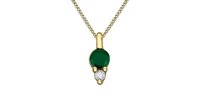 10K Yellow Gold Round Cut Emerald and Diamond Pendant, 18"