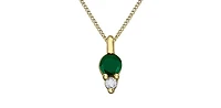 10K Yellow Gold Round Cut Emerald and Diamond Pendant, 18"