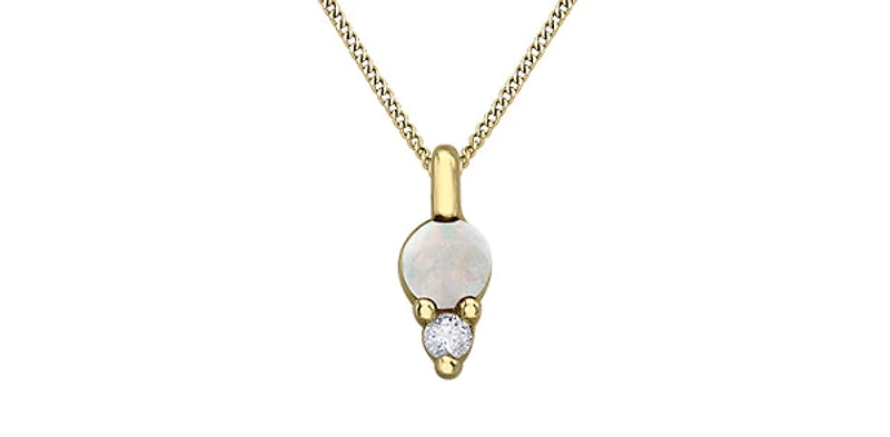 10K Yellow Gold Opal and Diamond Pendant