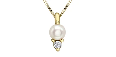 10K Yellow Gold Cultured Pearl and Diamond Pendant - 18"