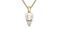 10K Yellow Gold Cultured Pearl and Diamond Pendant - 18"