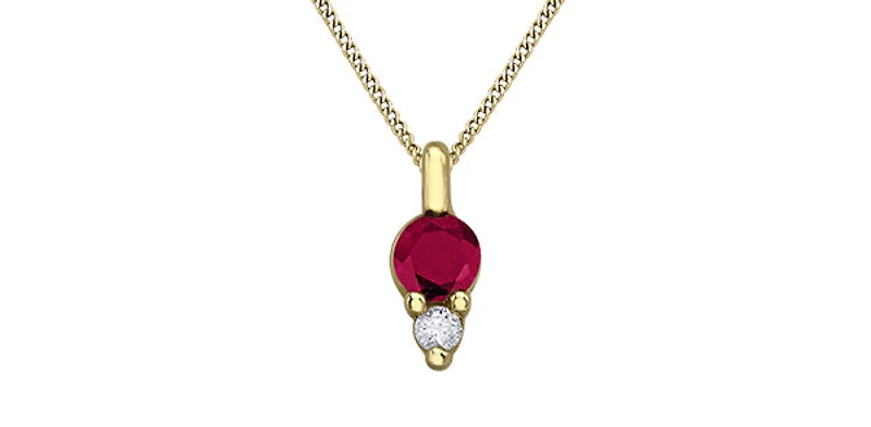 10K Yellow Gold Ruby and Diamond Necklace, 18"