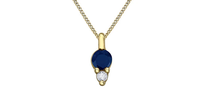 10K Yellow Gold 3mm Sapphire and Diamond Pendant - 18 inches