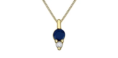 10K Yellow Gold 3mm Sapphire and Diamond Pendant - 18 inches